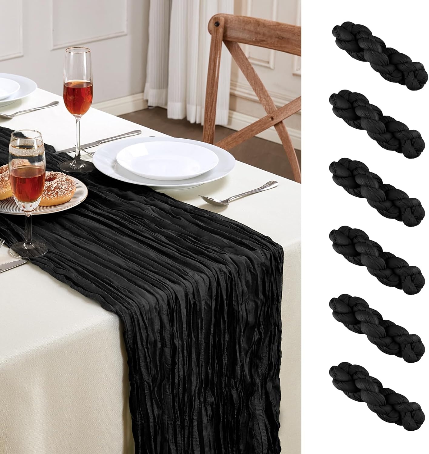 6 Pack Halloween Cheesecloth Table Runner 10FT Long Black Boho Gauze Table Runner Rustic Sheer Runner for Halloween Decoration Wedding Baby Shower Birthday Party Table Decor Thanksgiving Christmas