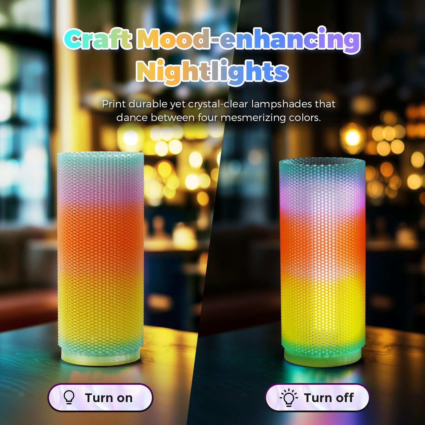 FLASHFORGE Translucent Glitter PLA Crystal Summer Reverie Rainbow Filament, Shiny Sparkling Gradient 3D Printer Filament, Fast Color Change Between Green Yellow Orange Purple, Adjustable Transparency