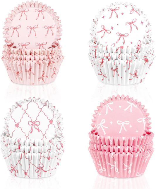 400 Pcs Pink Bow Cupcake Liners Coquette Bow Cupcake Wrappers Baking Cups Baking Standard Liners Holders for Baby Shower Wedding Bachelorette Bridal Showers Birthday Party Decoration