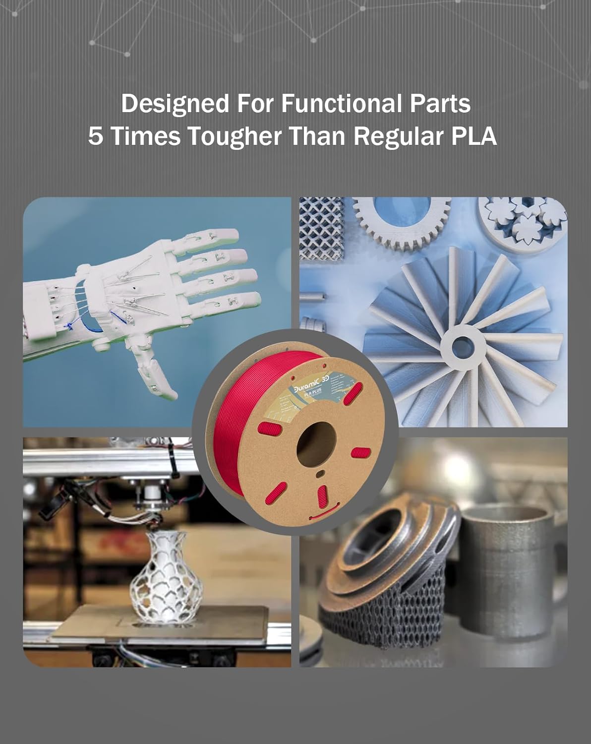 DURAMIC 3D PLA+ Filament 1.75mm 1Kg Wine Red, PLA Plus 3D Printer Filament 1Kg Spool(2.2lbs) Tougher and Stronger, Dimensional Accuracy Probability +/- 0.02mm