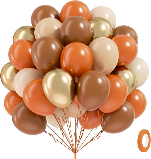 60pcs Fall Balloons 12inch with Brown Sand White Nude Metallic Gold Burnt Orange Balloons for Thanksgiving Fall Baby Shower Birthday Party Decorations