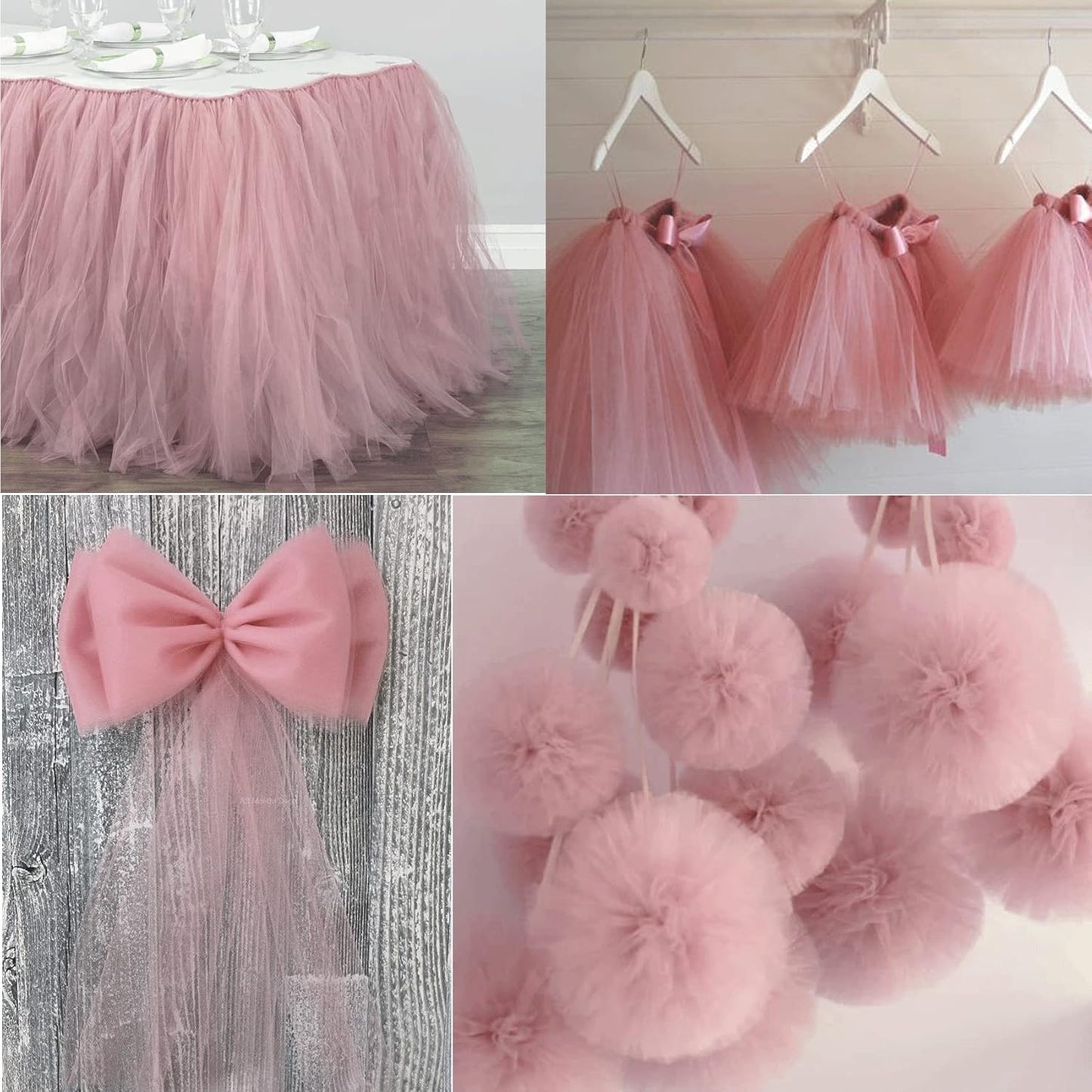 Dusty Rose Tulle Fabric Rolls 54 Inch by 40 Yards Tulle Bolt Spool for Wedding Decorations DIY Tutu Baby Shower Table Skirt Ceiling Decor Birthday Party Craft Supplies