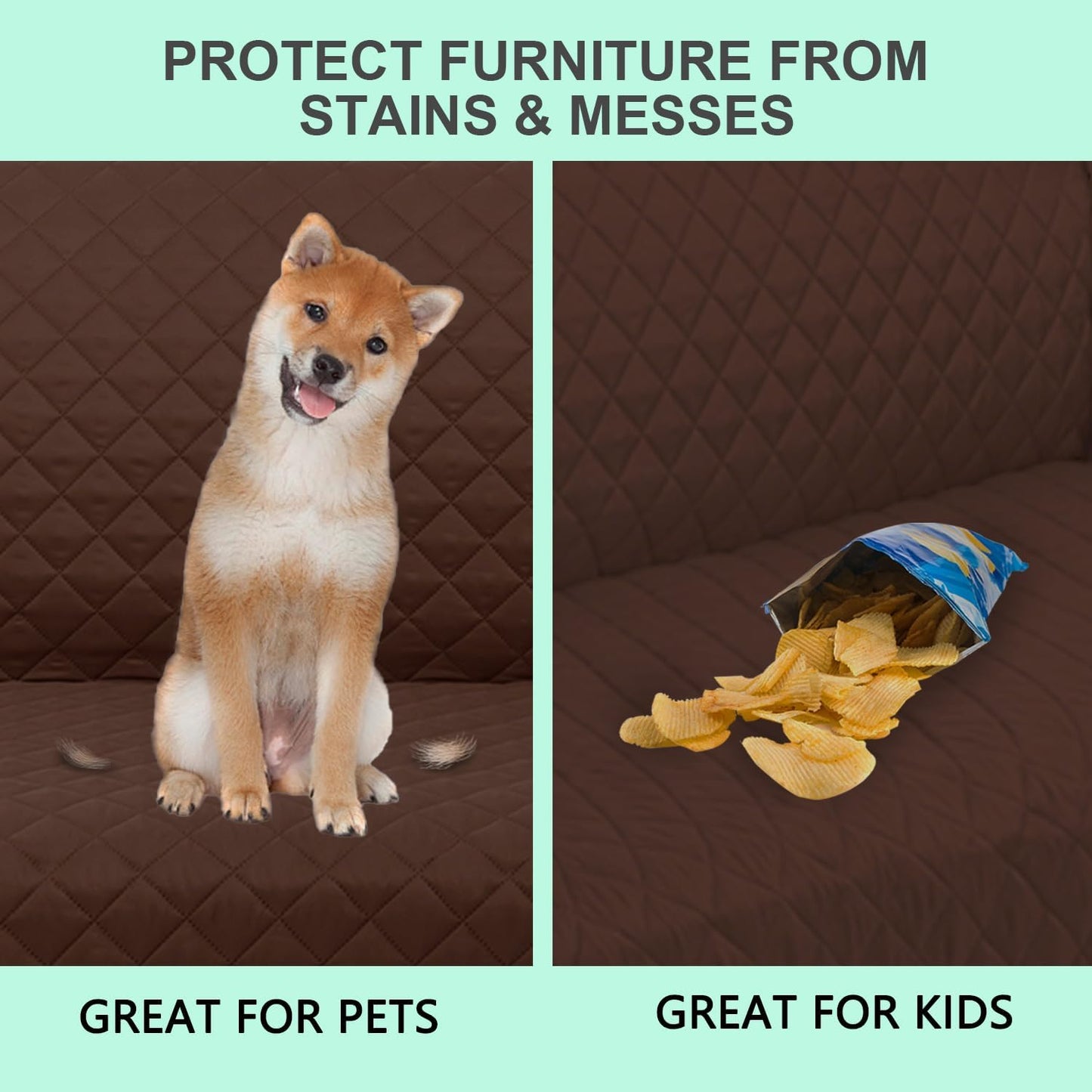 Reversible Sofa Covers Couch Cover Furniture Protector for Dogs Elastic Straps Water Resistant(Sofa,Brown/Beige)