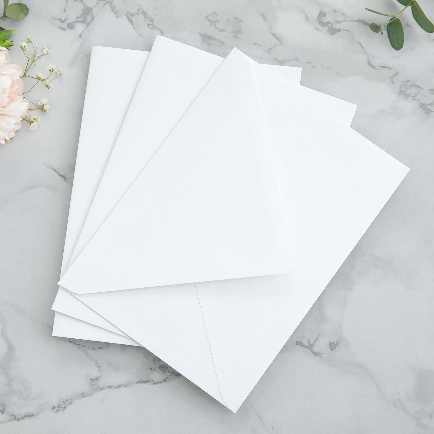 PONATIA 50PCS A7 Euro Flap Envelopes, 5.25 x 7.25'' White Envelopes for Weddings Invitations, Photos, Postcards, Greeting Cards, Christmas Gift Cards, Acrylic Mailing (White (No Liner)