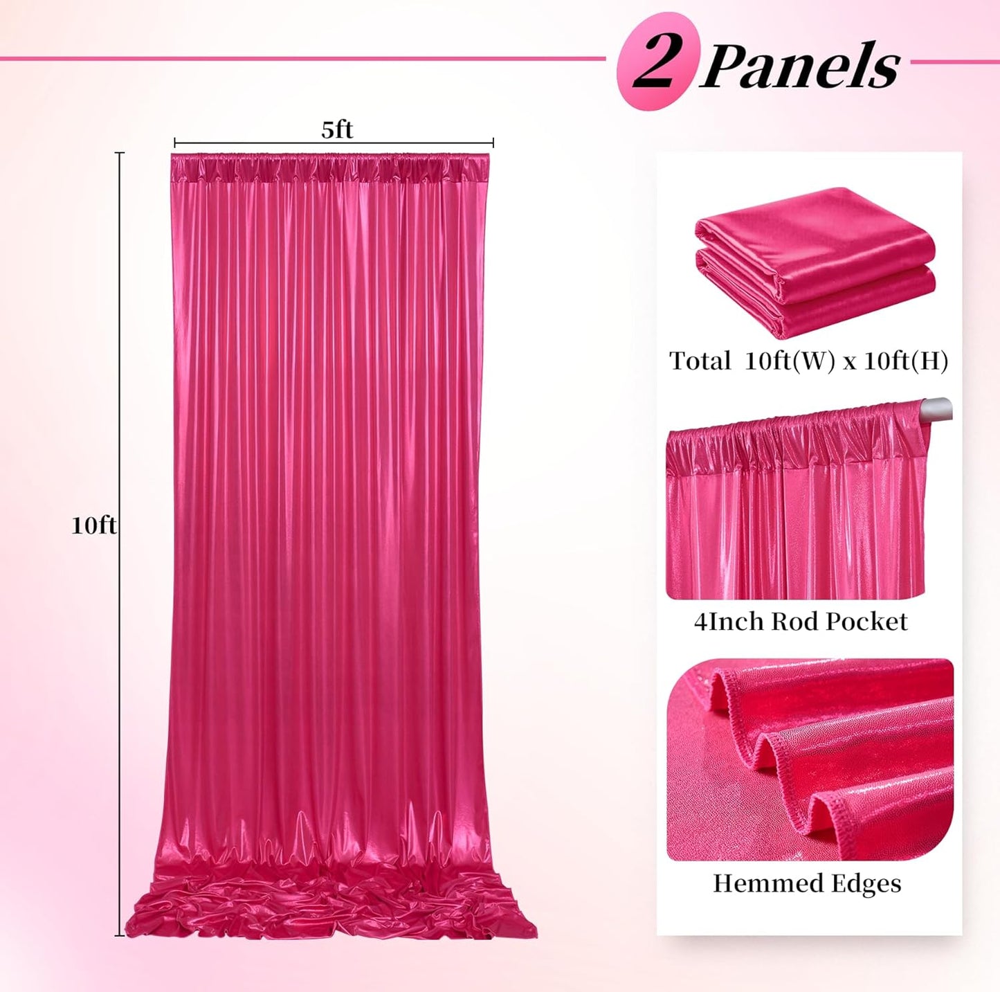 10ftx10ft Hot Pink Sequin Backdrop Curtain for Parties, Wrinkle Free Thick Glitter Sparkle Photo Backdrop Drapes 2 Panels 5x10FT Shimmer Back Drop Cloth for Wedding Birthday Photography Background