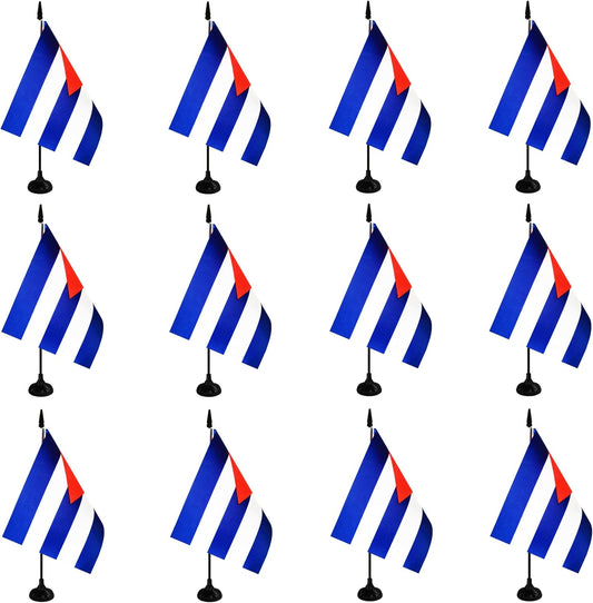 Cuba Desk Flag, 12 Pack Cuban Table Office Flag with Black Solid Pole and Stand Base, International Country Flag, Festival Celebration, Classroom Meeting Desktop Decor (Cuba)