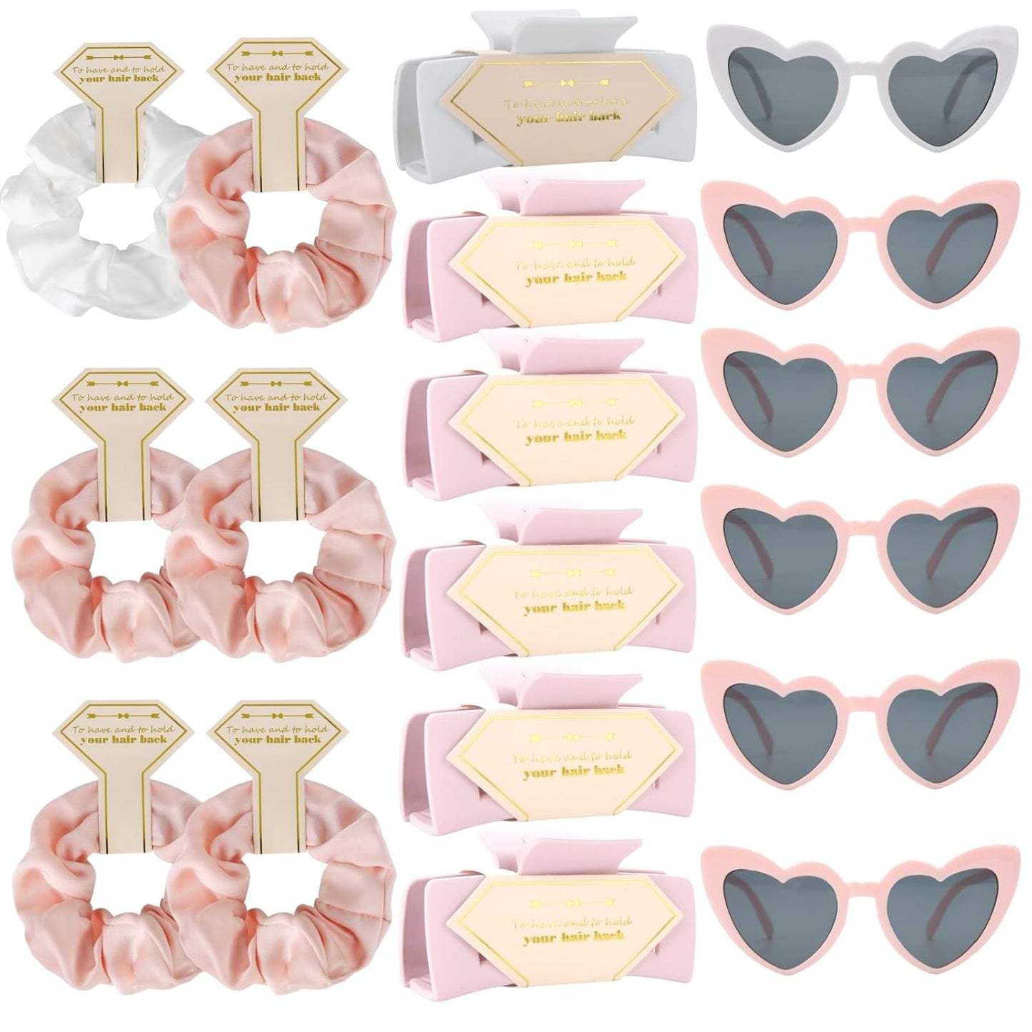 Bridesmaid Scrunchies Proposal Gifts Bachelorette Hair Claws Clips Girls heart sunglasses for Wedding Party Favors (White,lightpink 18pcs)