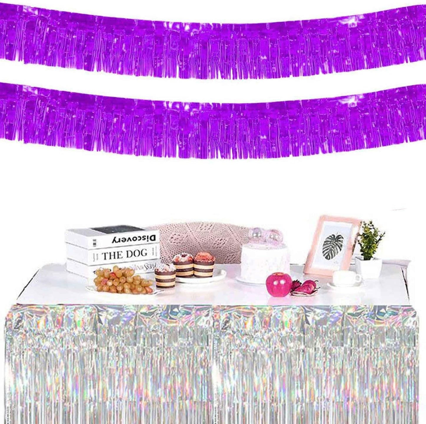 We Moment 6 Pack 10 Feet Purple Foil Fringe Garland Streamers Metallic Tinsel Banner Wall Hanging Fringe Curtain Glitter Backdrop Banner for Parade Floats Wedding Birthday Purple Party Decorations