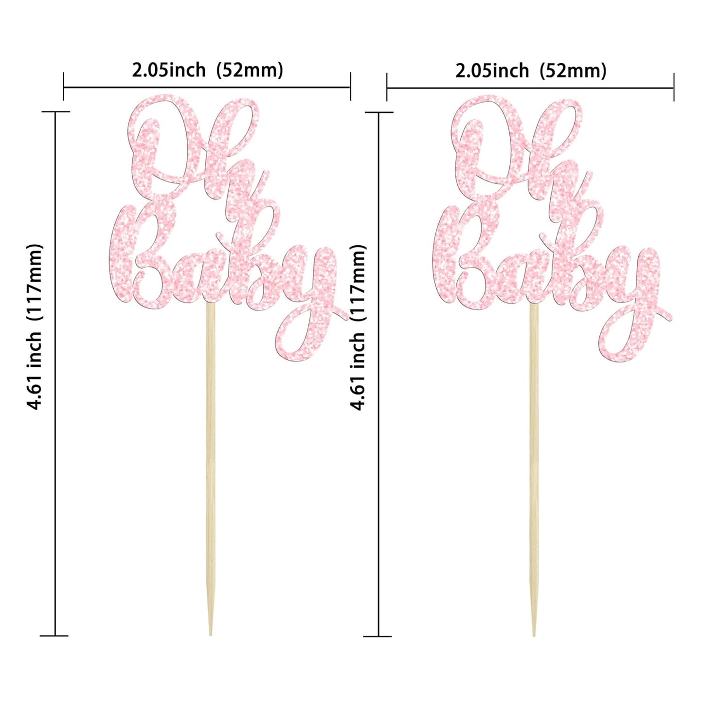 Gyufise 36Pcs Oh Baby Cupcake Toppers Glitter Baby Shower Cupcake Picks for Gender Reveal Baby Shower Kids Boys Girls Birthday Party Cake Decorations Supplies Light Pink