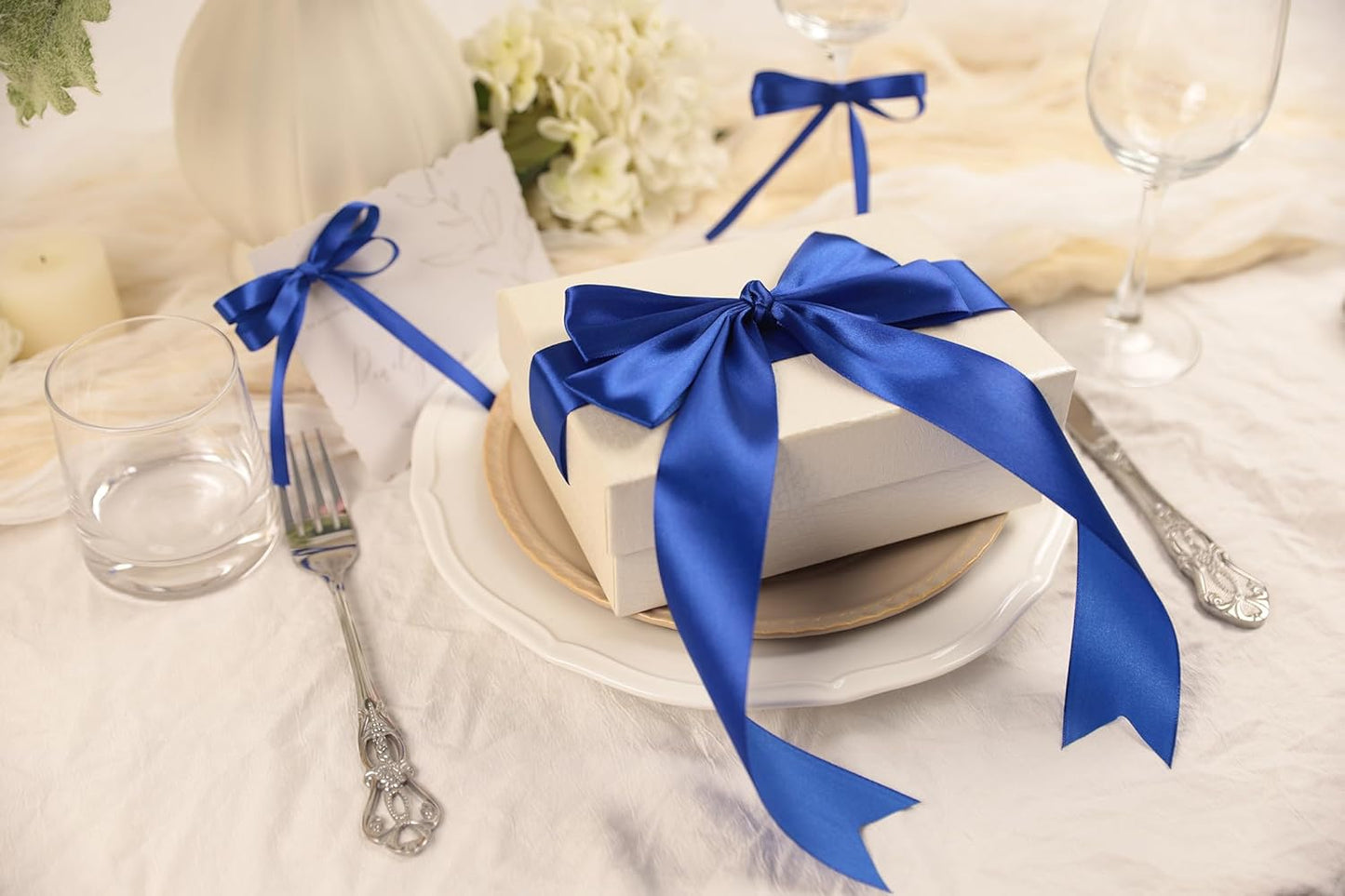 Dark Royal Blue Satin Ribbon 1-1/2 inch X Continuous 100 Yards, Single Face Polyester Ribbon Perfect for Gift Wrapping, Flower Bouquet, Wedding Decor, Crafts, Bow Making, Sewing and More