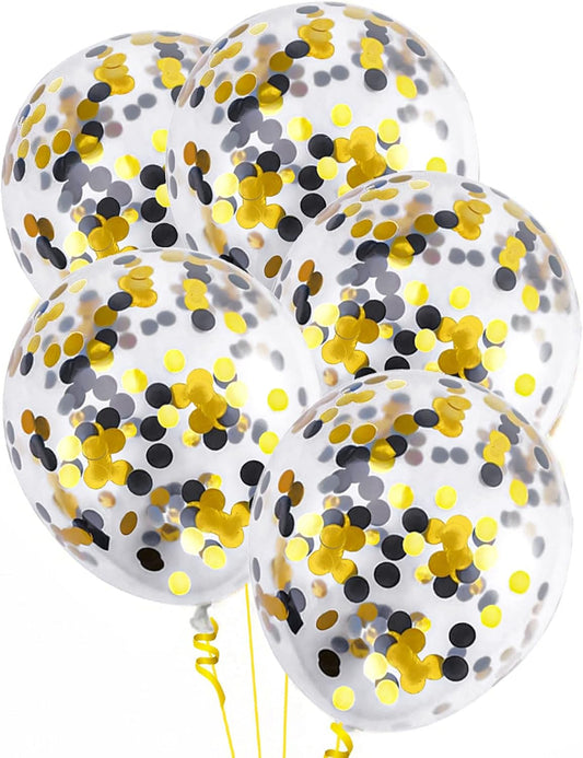 Black Gold Confetti Balloons 25 Pcs, 12 Inch Thickened Clear Latex Balloon with Confetti Inside for 2025 Happy New Year Eve Party Decoration Baby Shower Birthday Party Decorations Supplies