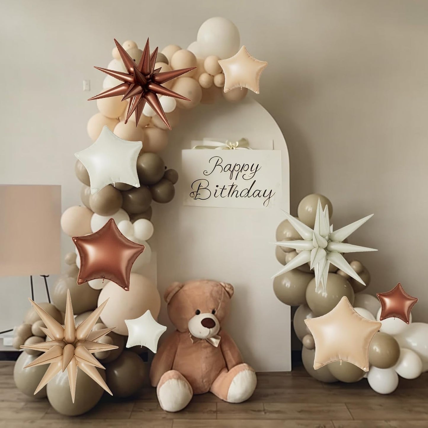 16 Pcs Cream Caramel Brown Star Balloons,22/18/10 Inch Foil Neutral Balloons, Balloon for Kids Girl Boy Birthday Boho Wedding Bridal Baby Shower Party Decorations