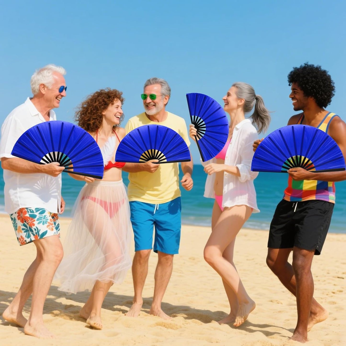 13inch Large Rave Fan Popping Clacking Fans for Line Dancing,Hand Fans for Women Foldable,Boots on The Ground Fan,Portable for Outdoor,Wedding,Party,Decoration (10pcs Blue)