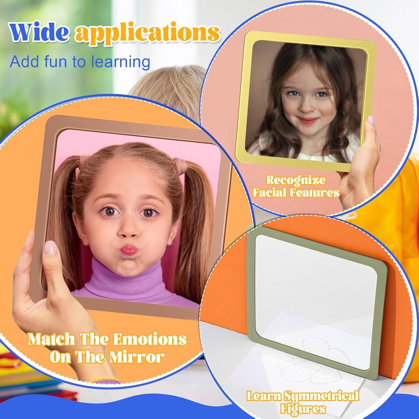 Dandat 10 Pcs Small Mirrors for Kids 6 x 6 Inch Square Shatter Proof Reflector Toddler Glass Plastic Reflector for Classroom DIY Craft Preschool Facial Expression (Earth Colors)