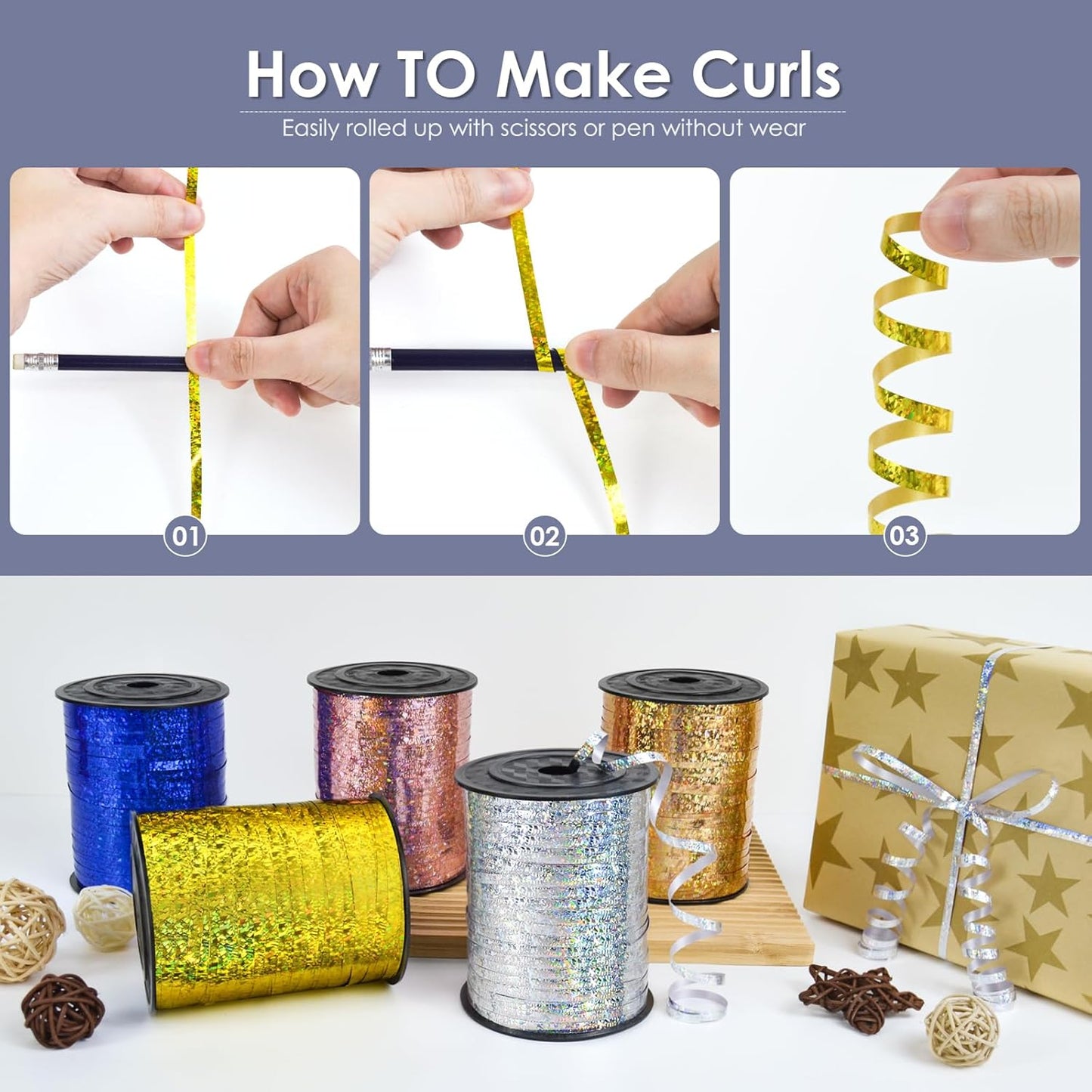 Silver Curling Ribbon, 500 Yard Shiny Metallic Curly Gift Ribbon for Wrapping, Balloons, Flowers