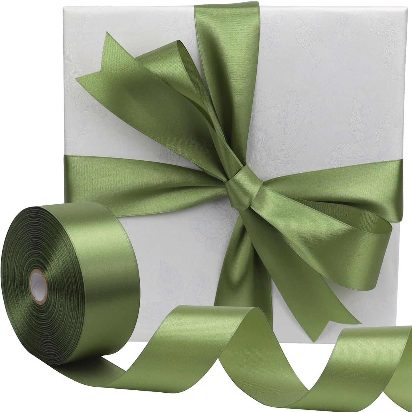 Olive Green Solid Satin Ribbon 1-1/2 Inch 50 Yards Solid Polyester Fabric Ribbon for Gift Wrapping Wedding Christmas Baby Shower Birthday Party Decoration Handmade Immortal Flower Craft
