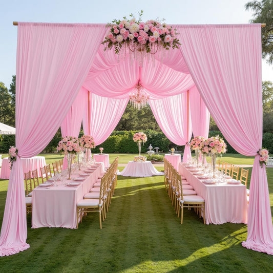 PartyVillage 10ft×15ft Light Pink Backdrop Curtain for Wedding Parties, 2 Panels Wrinkle Free 15 FT Long Polyester Photo Backdrop Drapes Back Drop Cloth for Birthday Photography Background