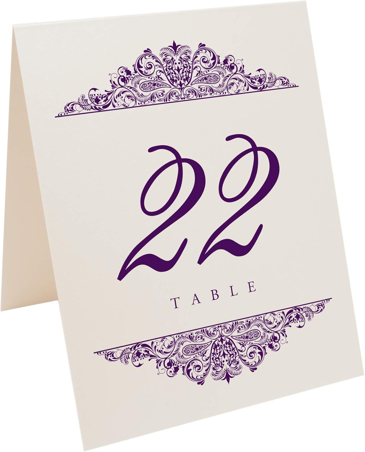 Paisley Wedding Table Numbers (Select Color/Quantity), Champagne, Eggplant, 1-15, Double Sided, Tent or Use in a Stand, Great for Parties & Restaurants - Made in the USA