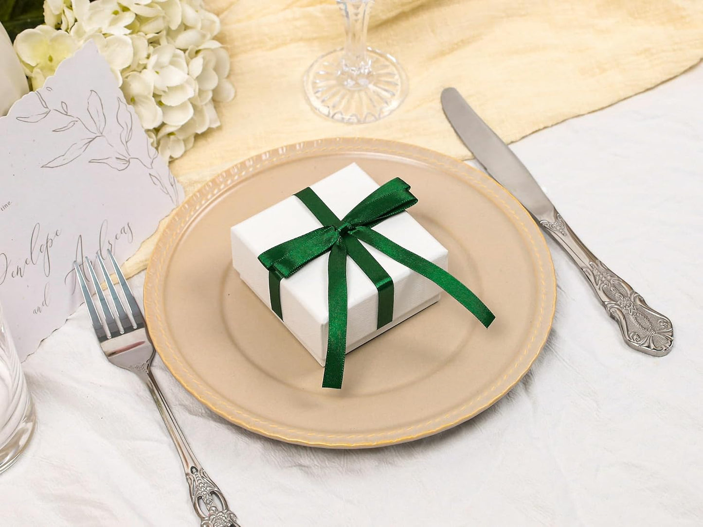 Green Satin Ribbon 3/8 inch X Continuous 25 Yards, Single Face Polyester Ribbon Perfect for Gift Wrapping, Flower Bouquet, Wedding Decor, Crafts, Bow Making, Sewing and More