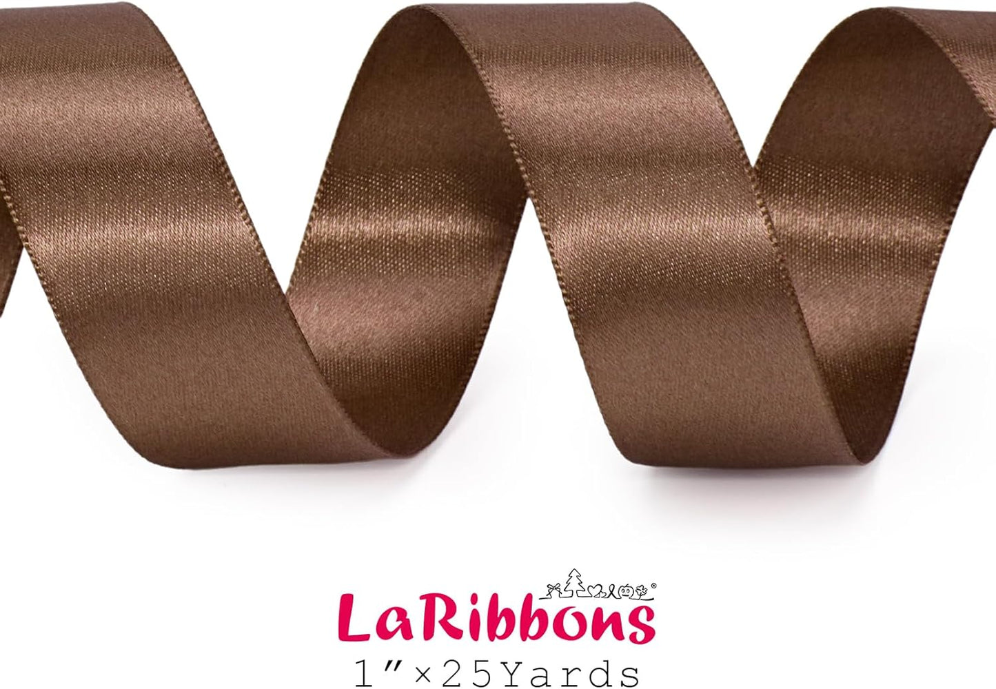 LaRibbons Brown Ribbon 1 Inch 25 Yards Luxury Double Faced Mocha Mousse Silk Ribbon for Flower Bouquet Crafts Gift Wrapping Wedding Party Decoration
