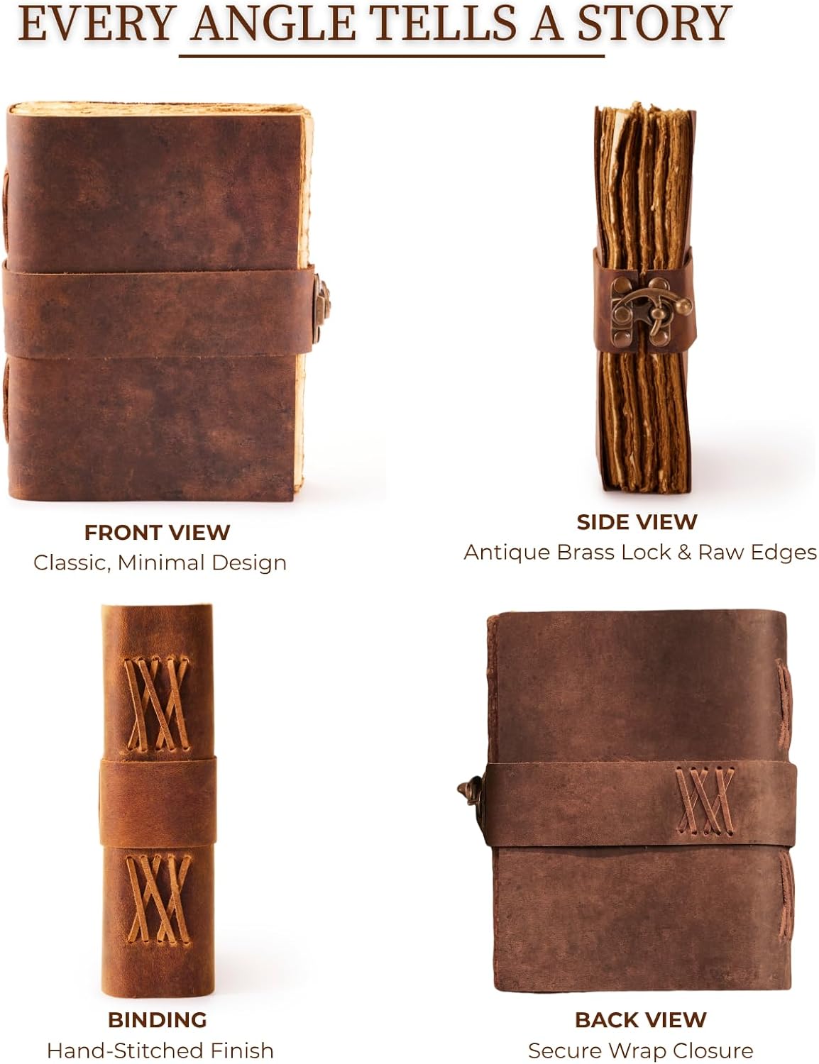 NomadCraftsCo. Vintage Leather Journal - Lock Closure, Book of Shadows Journal, Grimoire Journal, Witch Journal, Vintage Journal 240 pages Antique Deckle Edge Paper