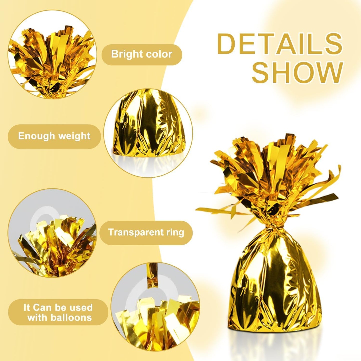 Metallic Balloon Weights - Novelty and Gag Gifts, 5.5" Inches for Balloons Table Centerpiece DIY Decor for Birthday Party Favors Wedding 6-Pack (Gold)