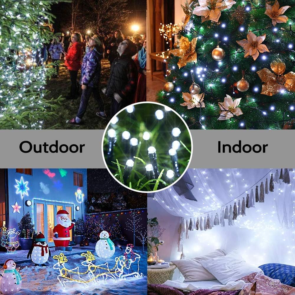 Toodour Solar Christmas Lights Outdoor, 2 Packs Total 144ft 400 LED Solar String Lights with 8 Mode, Outdoor Christmas String Light for Garden, Patio, Fence, Balcony, Xmas Tree Decor - White