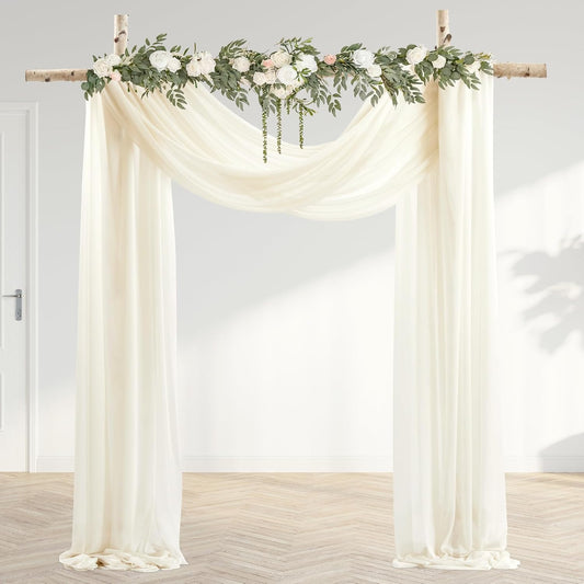 30" x 20Ft Wedding Arch Draping Fabric, 2 Panels Ivory Sheer Curtain Drapes Extra Wide & Long Backdrop Curtains for Wedding Arch Ceremony Birthday Party Decorations