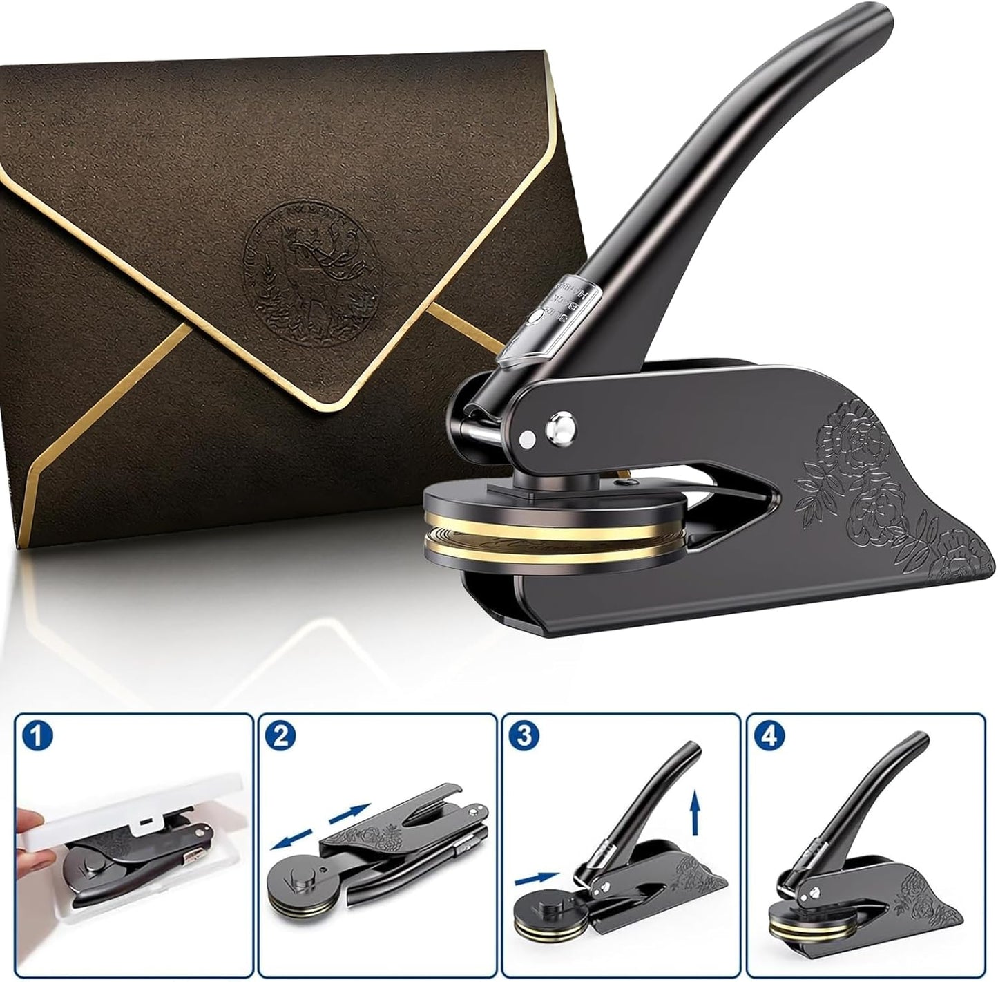 Embosser Stamp Custom Logo - Custom Book Embosser Personalized for Cards, Paper, Napkins, Perfect for Official Seal and Notary, Personal Library and Wedding - Logo 1