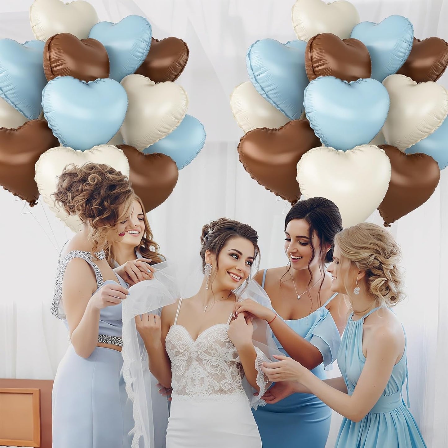 Blue Brown Heart Balloons,12Pcs 18Inch Baby Blue Coffee Brown Heart Shaped Foil Helium Polyester Film Balloons for Baby Shower Birthday Anniversary Wedding Engagement Bear Party Decorations