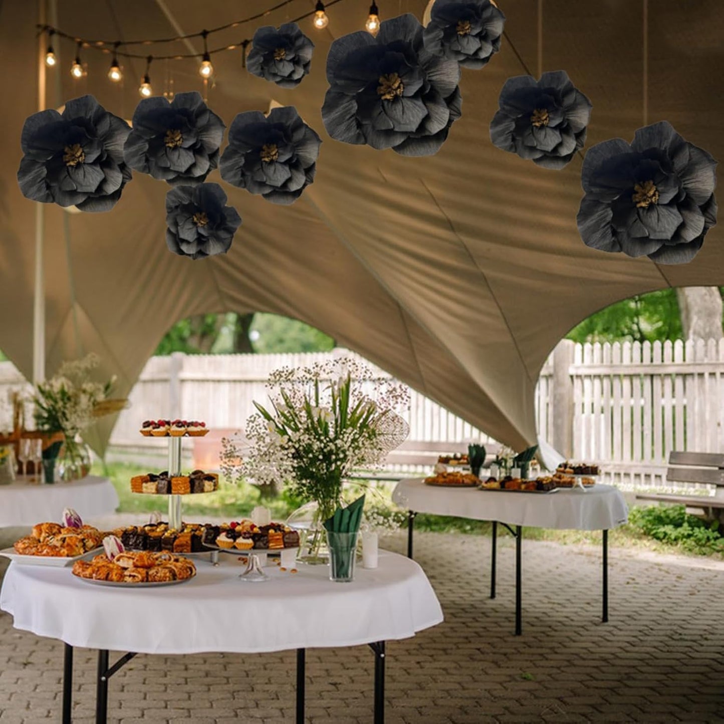 BRT Bearingshui Black Paper Flowers Decoration for Wall Total 9 Pcs, Artificial Flowers for Wedding Decor,Flower Backdrop Decor, Baby Bridal Shower Birthday Party, Black 3D Wall Flowers Decor