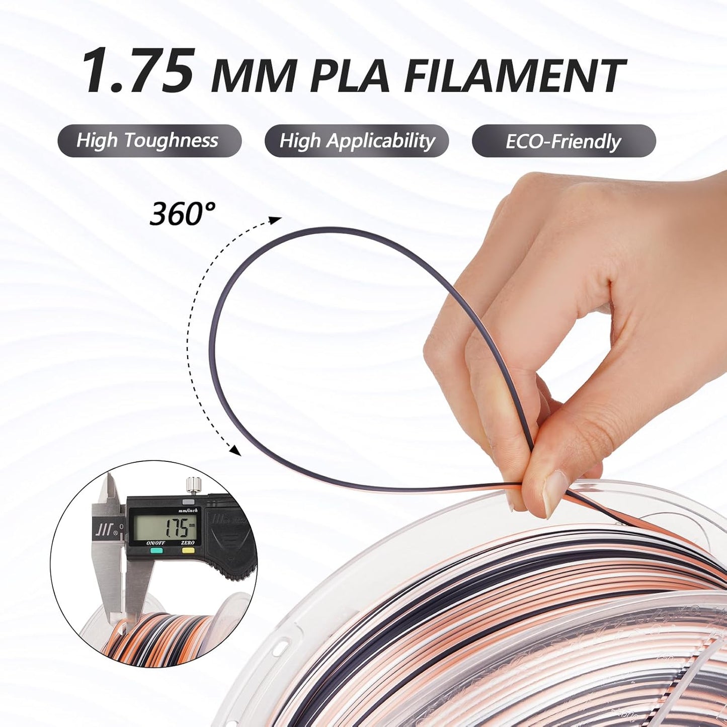 AMOLEN Silk PLA 3D Printer Filament, Shiny Multicolor Rainbow PLA Filament 1.75mm, Fast Color Change PLA 3D Printing Filament for Most FDM 3D Printer, Black Pink White, 1kg (2.2lbs)