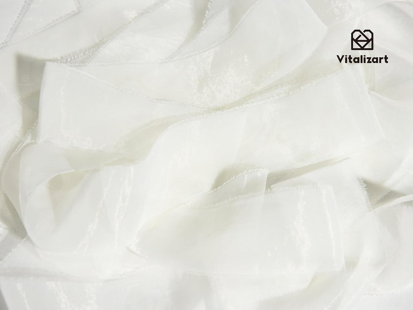 Vitalizart White Organza Ribbon Frayed Sheer Organza 1.5" Silk Like Ribbons for Gift Wrapping Craft Flower Bouquet Wedding Invitations Mesh Fabric Off White Ivory 15 Yards