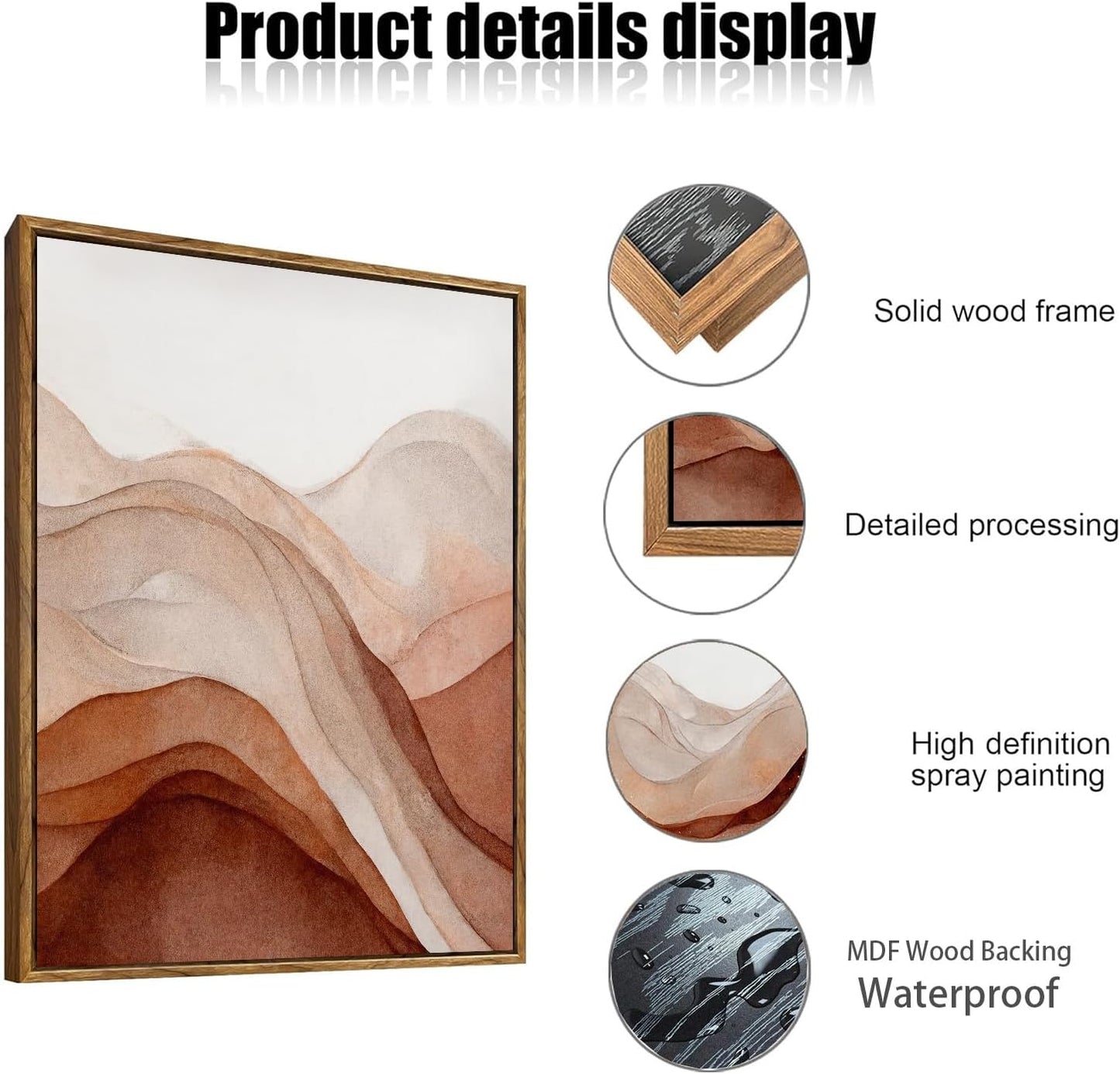 myusuar 3 Piece Large Abstract Framed Wall Art For Living Room, Smoke Texture Ink Warm Brown Terracotta Canvas Wall Art Modern Minimalist Art Prints Wall Décor For Bedroom Office 24x36in