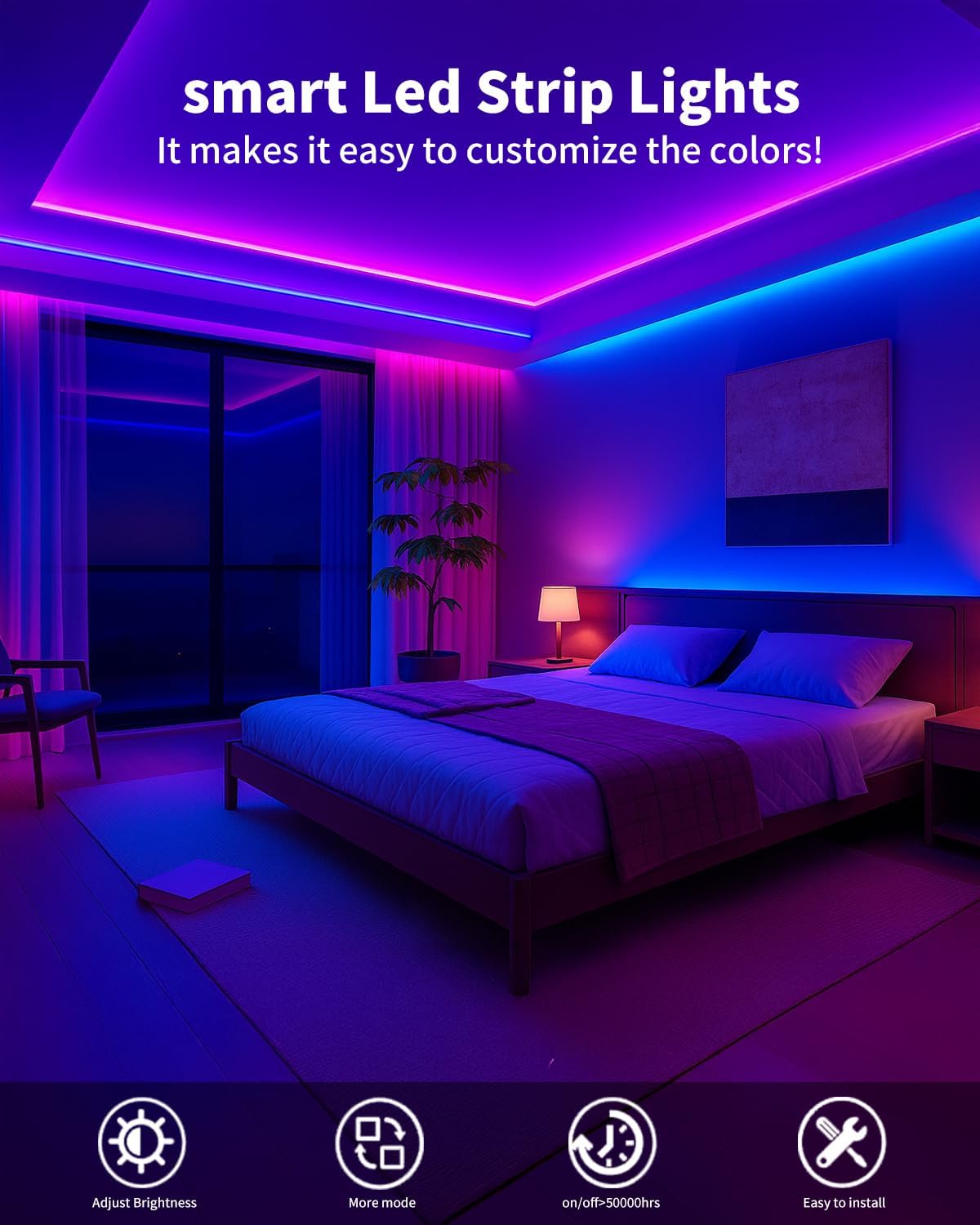 Smart LED Strip Lights 200FT (2 Rolls of 100 ft) for Bedroom App Control Lighting Bedroom Rome Decor with Remote, RGB Music Sync Color Changing LED Lights for Party,Game Room