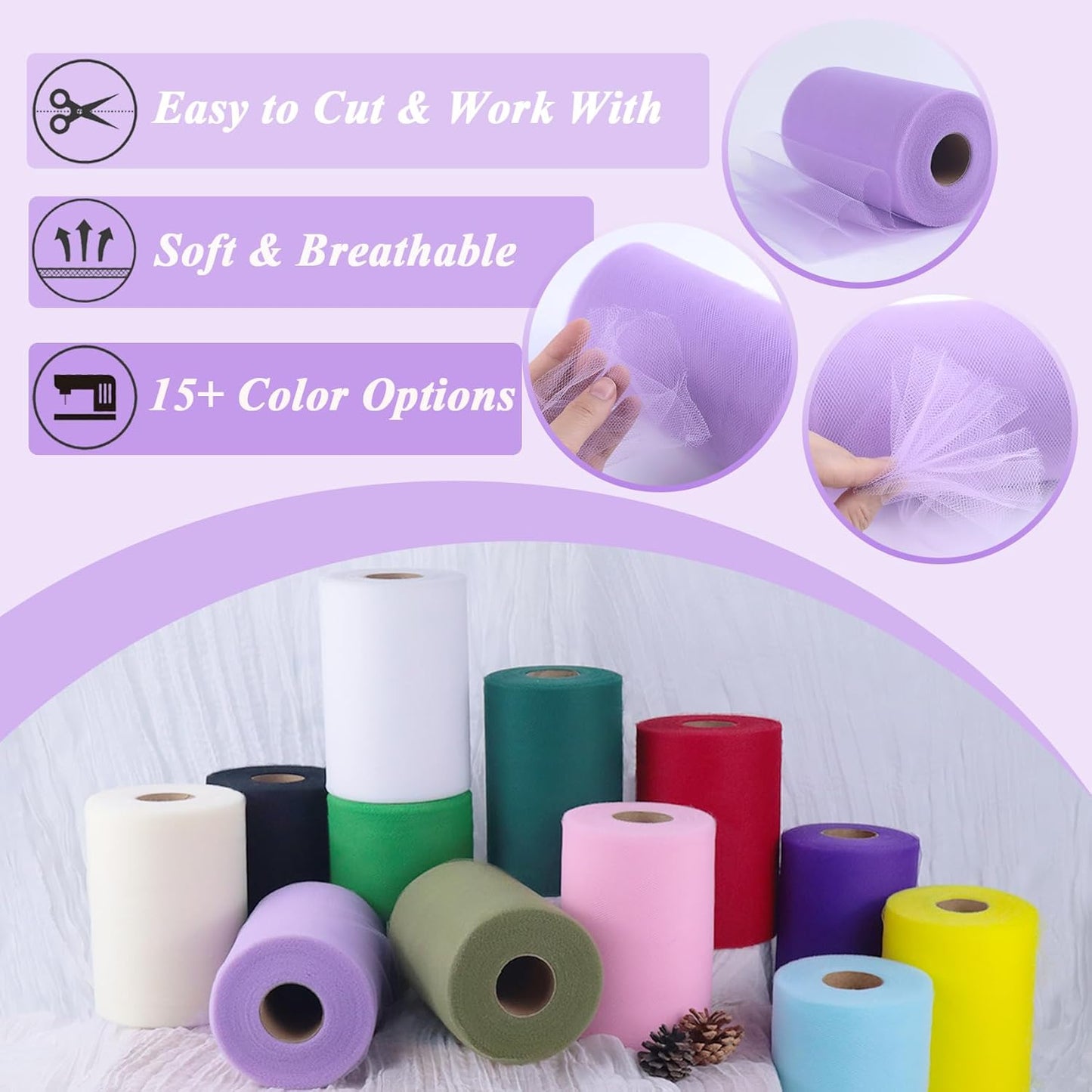 Lavender Tulle Fabric Roll 6" by 100 Yards (300 ft) Soft Tulle Spool for DIY Crafting Favor Supplies, Tutus, Wedding, Party Decorations, Gift Wrapping