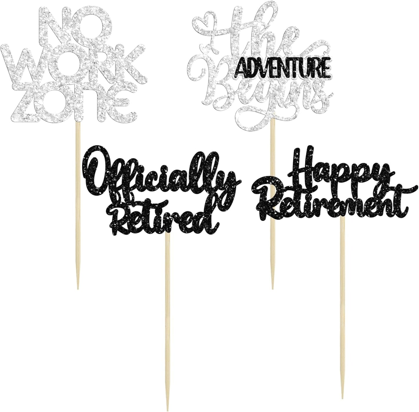 24Pcs Happy Retirement Cupcake Toppers Officially Retired Cake Toppers No Work Zone Adventure Begins Cupcake Picks Retirement Theme Farewell Birthday Party Decorations Supplies Silver
