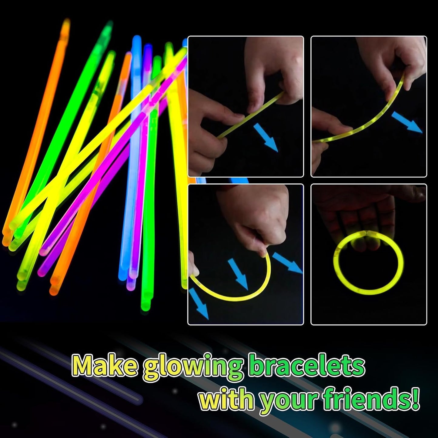 60 Pack 8” Blue Glow Sticks Bulk with 60 Connectors Neon Glow In The Dark Party favors Supplies for Holiday Birthday Party Decoration (Blue)