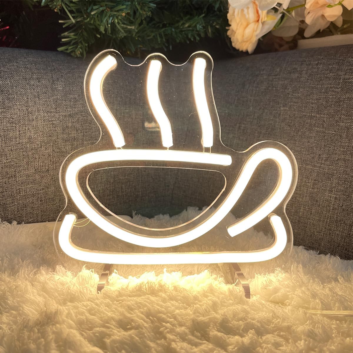 Coffee Table Number Neon Sign Desk Lamp Night Light Wedding Letter LED Neon Sign Wedding Table Decorations Neon Light Shop Bedroom Home Room Decor Christmas Party Warm White USB 20×19 CM
