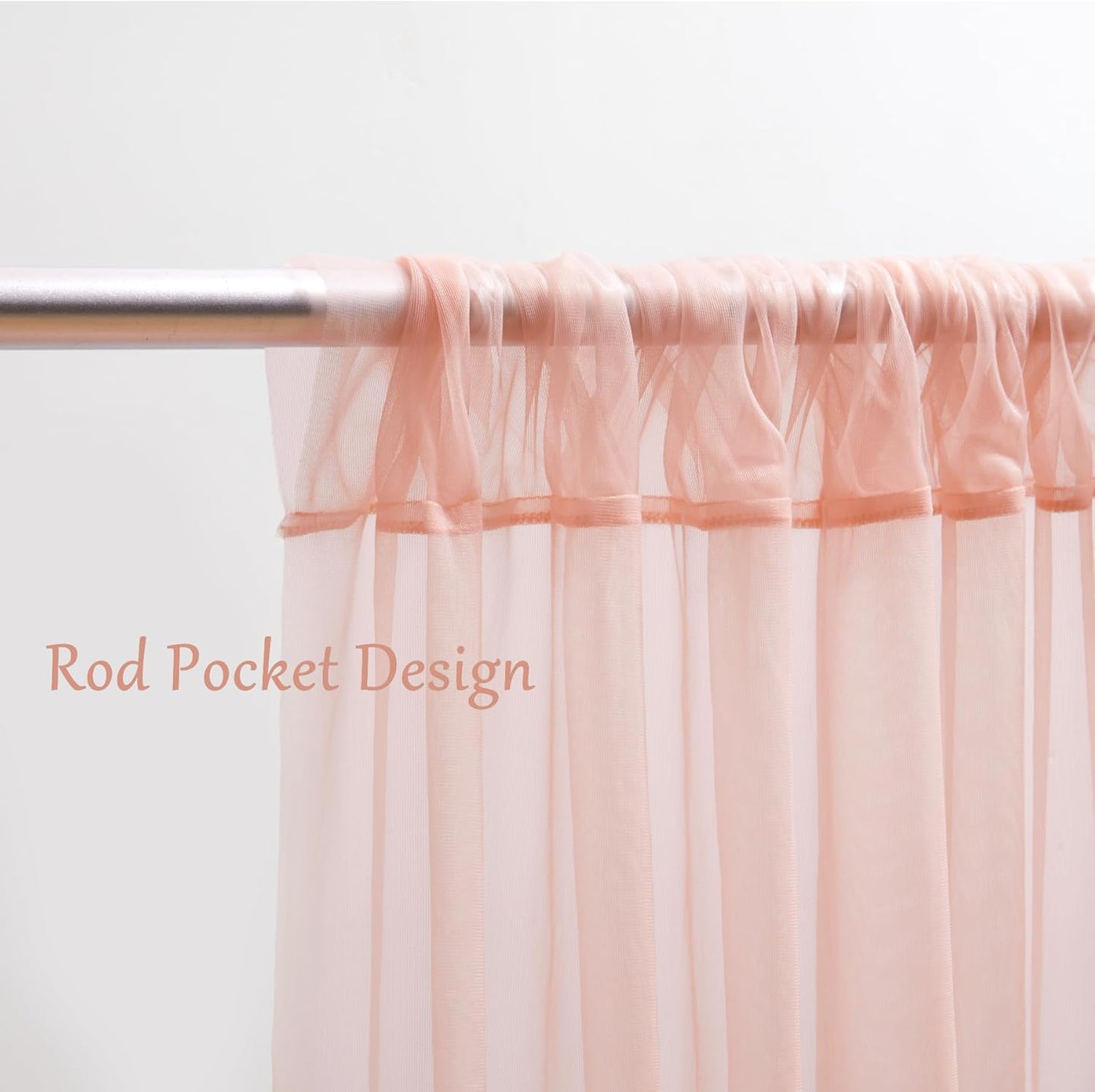 30×10ft Peach Tulle Backdrop Curtain with Lights String for Parties, Sheer Curtain Backdrop Drapes for Wedding Party Home Decorations