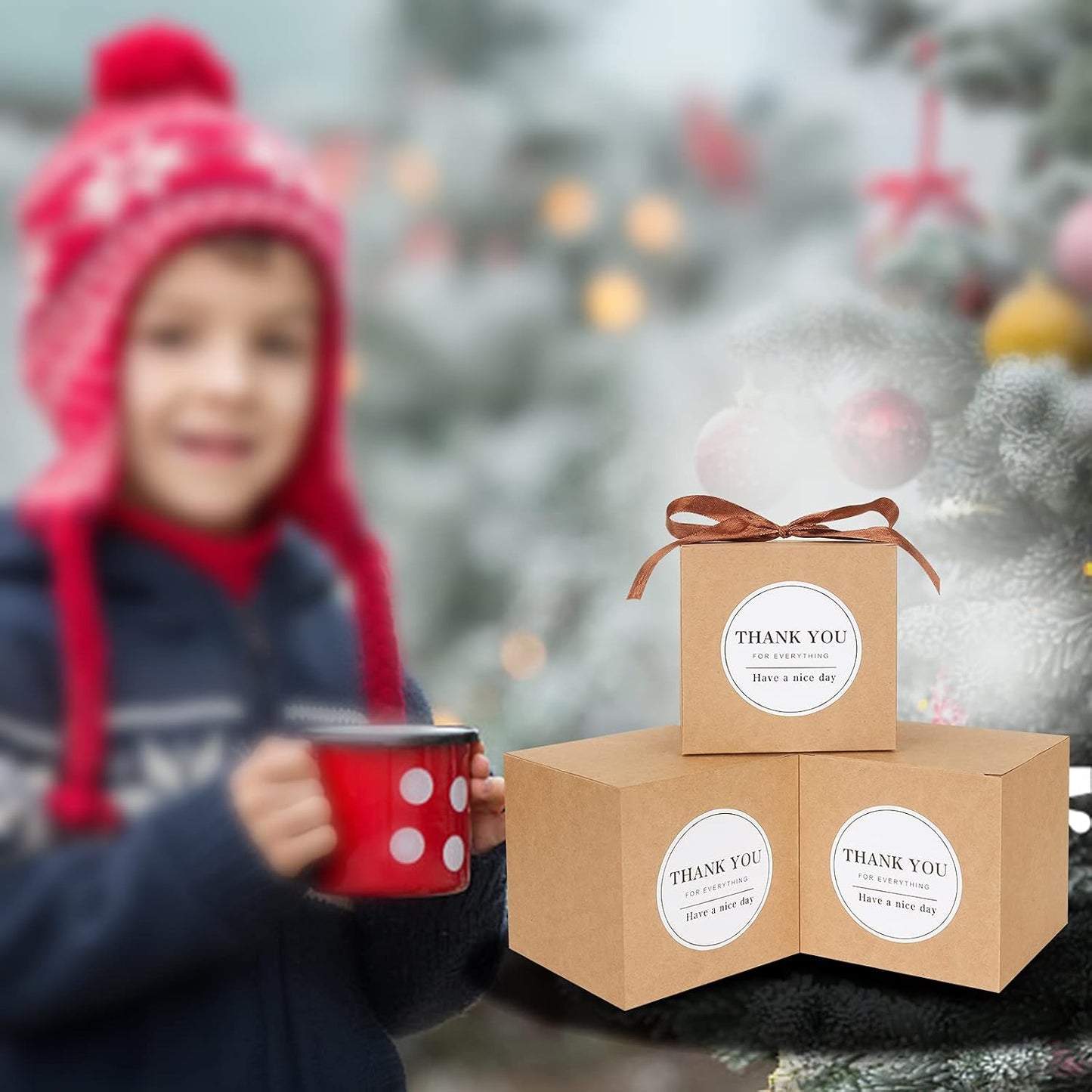 COTOPHER Small Gift Boxes 60 Pack 4x4x4 inches Brown Gift Boxes with Lids for Gifts, Crafting, Wedding Party Favor, Cupcake Boxes, Candy, Bridesmaids Proposal Box with Ribbons and Stickers (Brown, 60)