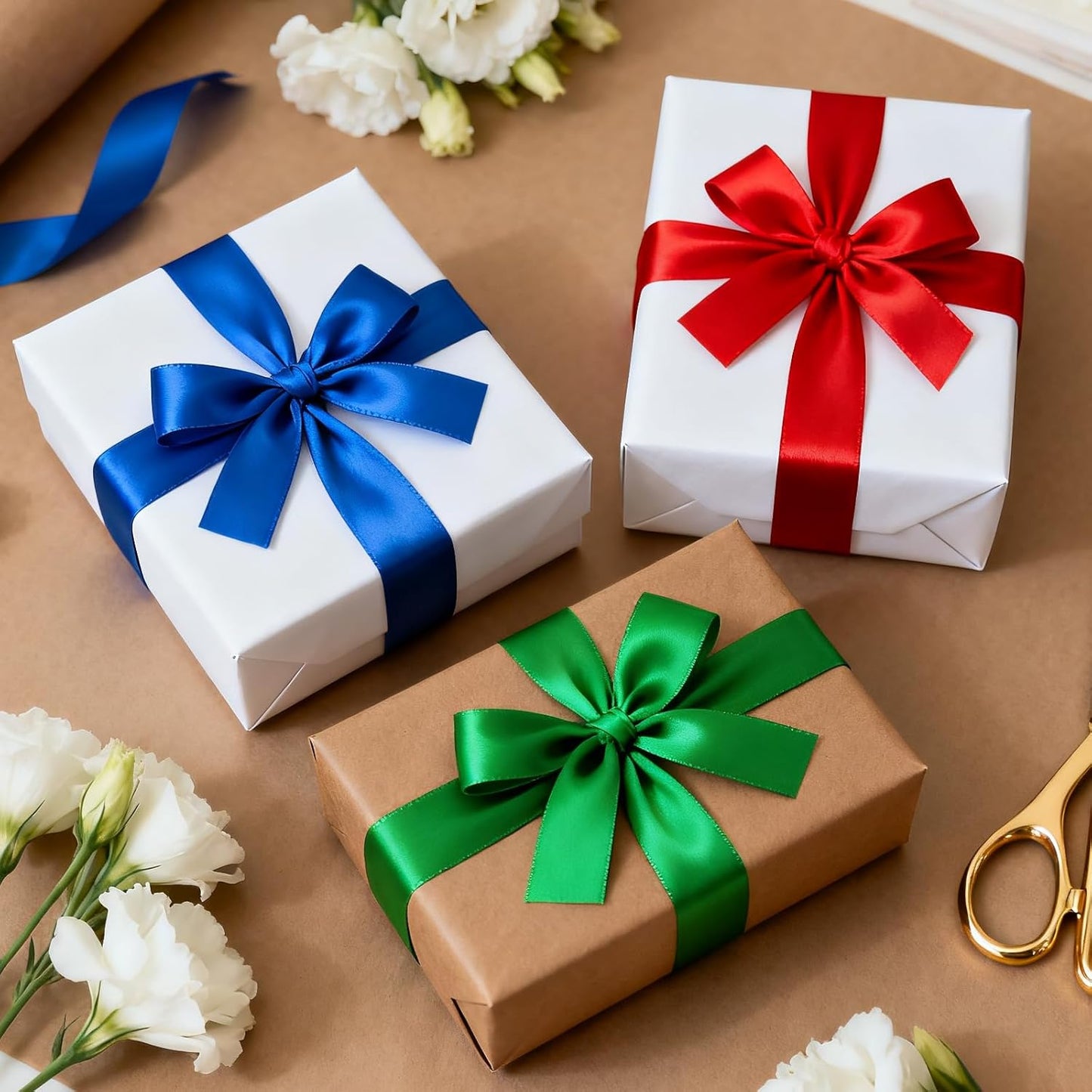 1-1/2 Inch 25 Yards Satin Ribbon Red, Solid Color Fabric Ribbon for Gift Wrapping, Wedding, Polyester Gift Ribbon for Birthday Party Decoration, Craft, Hair, Floral, Sewing