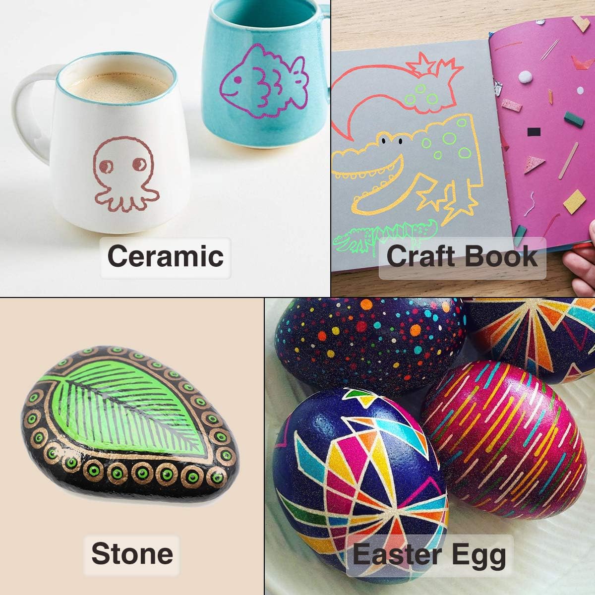 JR.WHITE Metallic Paint Markers, 20 Colors Paint Pen Craft Markers for Art, Rock Painting, Photo Albums, Scrapbooking, Black Paper, Mug, Wood, Easter Eggs, Drawing & Adult Art Supplies