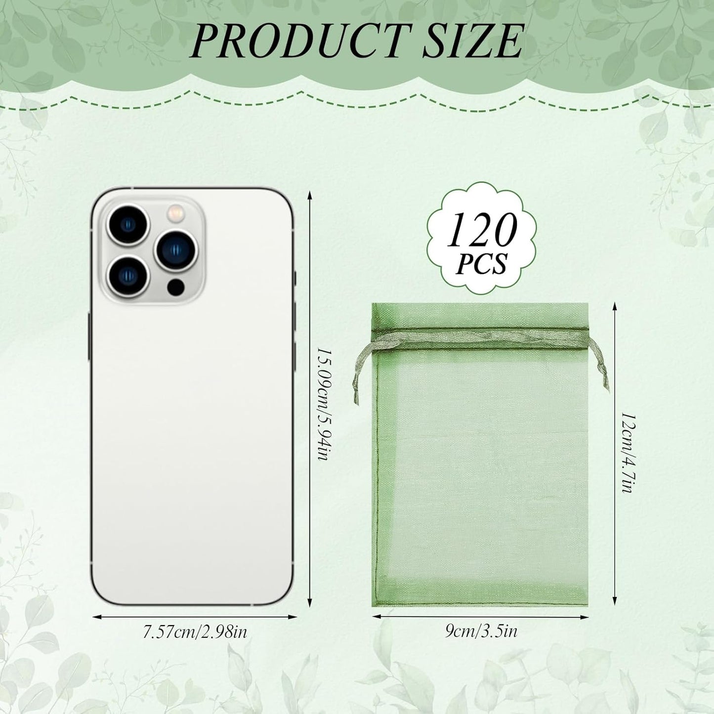 120PCS Sage Green Small Drawstring Bags 3.5x4.7 Inch Organza Bags Mini Mesh Gift Jewelry Pouches Candy Bag for Wedding Bridal Shower Baby Shower Birthday Party Favor