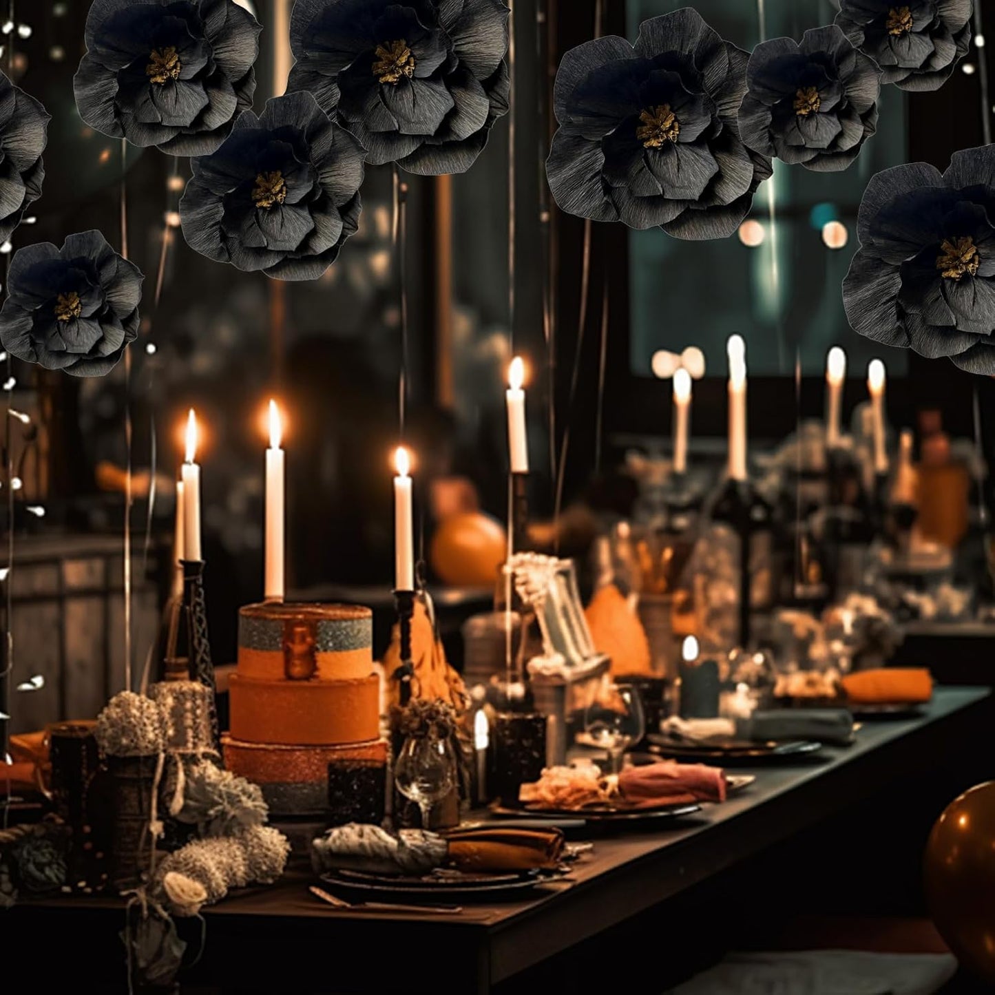 BRT Bearingshui Black Paper Flowers Decoration for Wall Total 9 Pcs, Artificial Flowers for Wedding Decor,Flower Backdrop Decor, Baby Bridal Shower Birthday Party, Black 3D Wall Flowers Decor