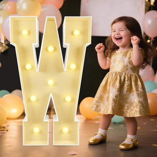 Marquee Light Up Letters: 3FT Large Decorative Signs for Party Decorations Baby Shower Birthday Wedding Engagement Anniversary, 3 Feet Tall Pre-Cut DIY Foamboard Letter W - Easy to Assemble