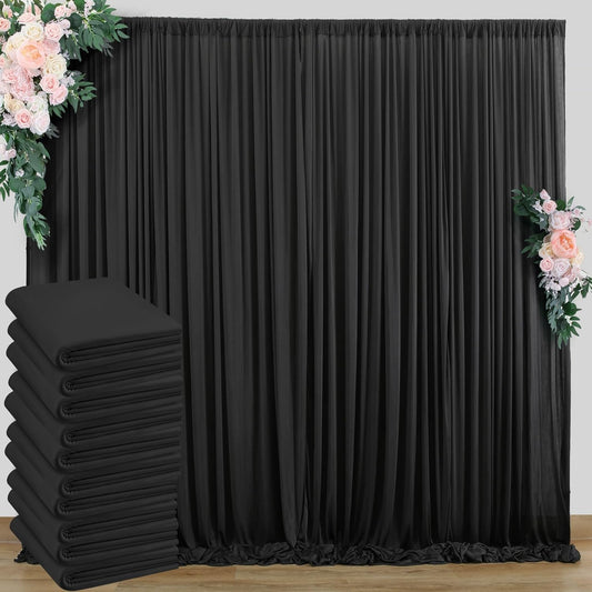 50 ft x 10 ft Wrinkle Free Black Backdrop Curtain for Parties, 10 Panels Polyester Black Photo Backdrop Drapes for Graduation Birthday Wedding Party Stage Curtains, Thick Bulk Background Curtains
