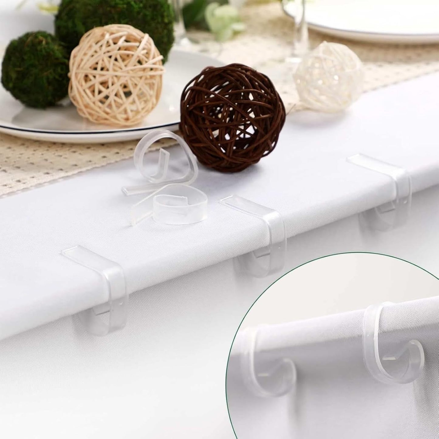 Eccliy 300pcs Transparent Clear Tablecloth Clips Plastic Table Cloth Clips Windproof Table Cover Holder Clamps Tablecloth Cloth Holder for Christmas Wedding Party Indoor Outdoor Camping Picnic (Curve)