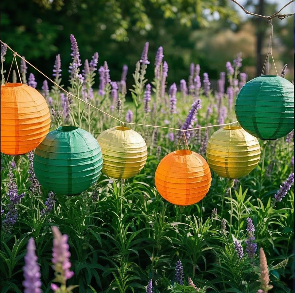 Green Orange Paper Lanterns Decorative 15pcs Party Hanging Decorations for Bachelorette Wedding Birthday Baby Shower Graduation Anniversary Green orangeThemed Room Decor