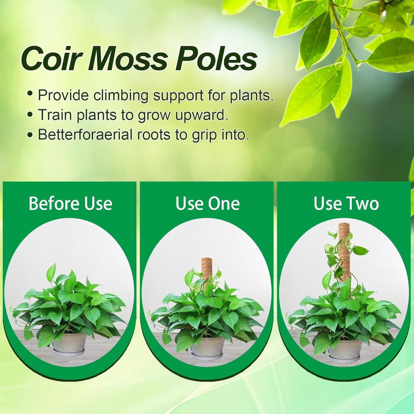 6 Pack Moss Poles for Monstera Plant Support (4x17in + 2x12in, 92in Total) – Stackable Moss Pole for Plants,Ideal Plant Stakes for Indoor Plants, Pothos, and Philodendron Support，with Garden Ties